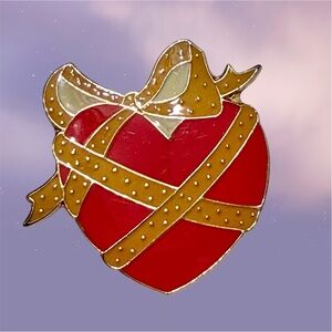 Mary Engelbreit Red Heart Yellow Ribbon Enamel Collectible Brooch Lapel Pin